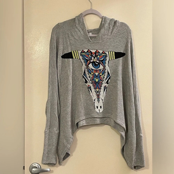 LAUREN MOSHI NWOT Wilma Large Aztec Bullhead Hoodie Sweater in Gray - Picture 3 of 7